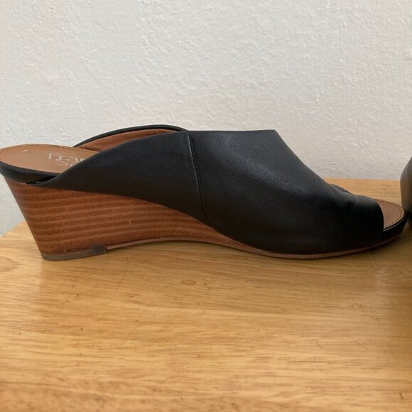 Franco Sarto Dublin Leather Wedge Sandals Heels Size 7.5 Slip On Open Toe - Picture 9 of 14